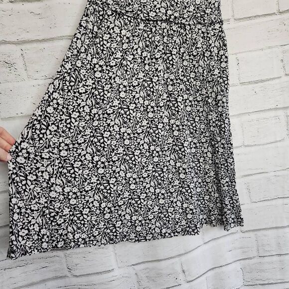 Boden Black White Cross Front Floral Stretch Knee Length Dress Womens 14L - Picture 5 of 14